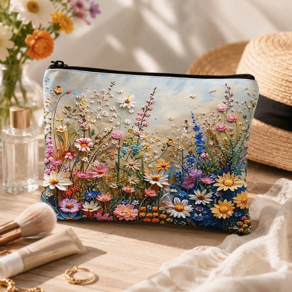 Double-sided Printed Toiletries Organizer Floral Cosmetics Storage Bag Outdoor Use