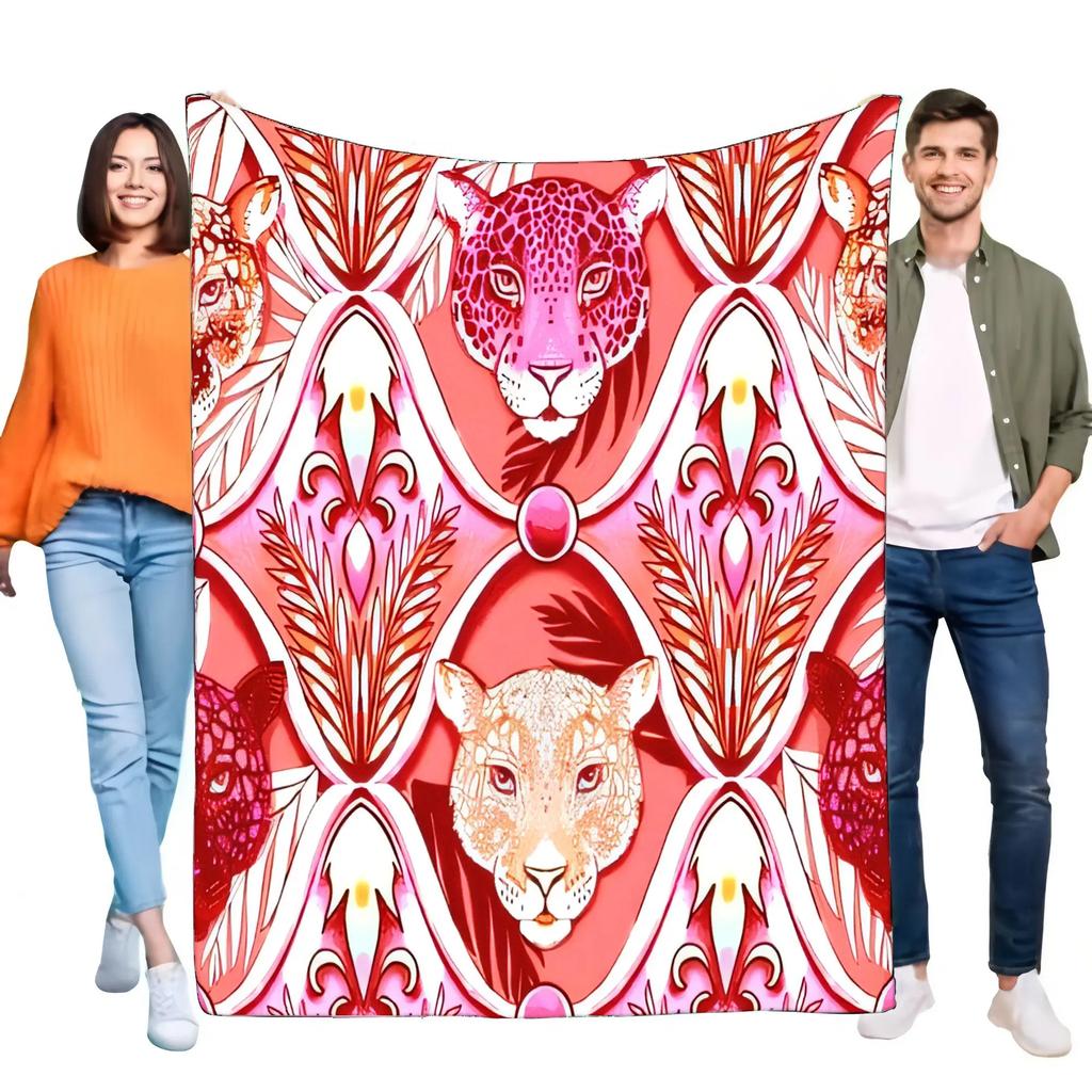 Vibrant Pink Leopard Jaguar Print Blanket Soft Flannel Fleece Throw for Bed Sofa Decor Cozy Warm Lightweight Luxury Gift