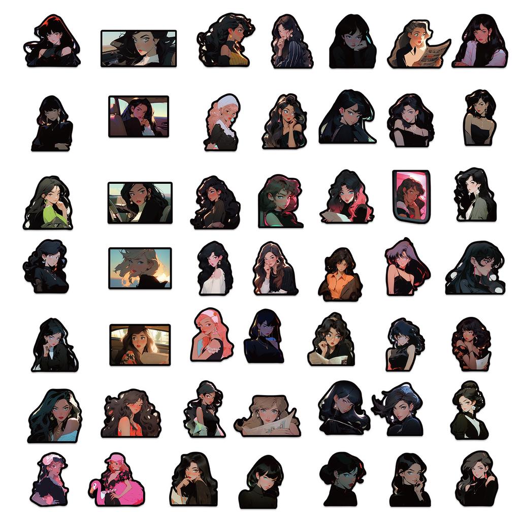 50 Black Border American Retro Old Comic Doodle Stickers Guitar Notebook Suitcase DIY Waterproof Stickers