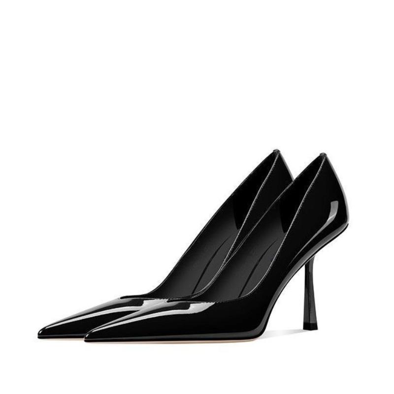 Temperament Fashion Pointed High Heels Sexy New Patent Leather Shallow Mouth Black Single Shoes Fashion High Heels Women's Shoes