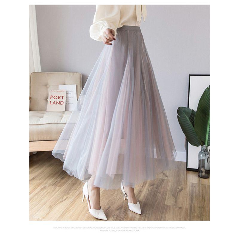 High Waist Mesh Slim Pleated Skirt High Waist Mesh Slimming Pleated Maxi Skirt Gauze Skirt