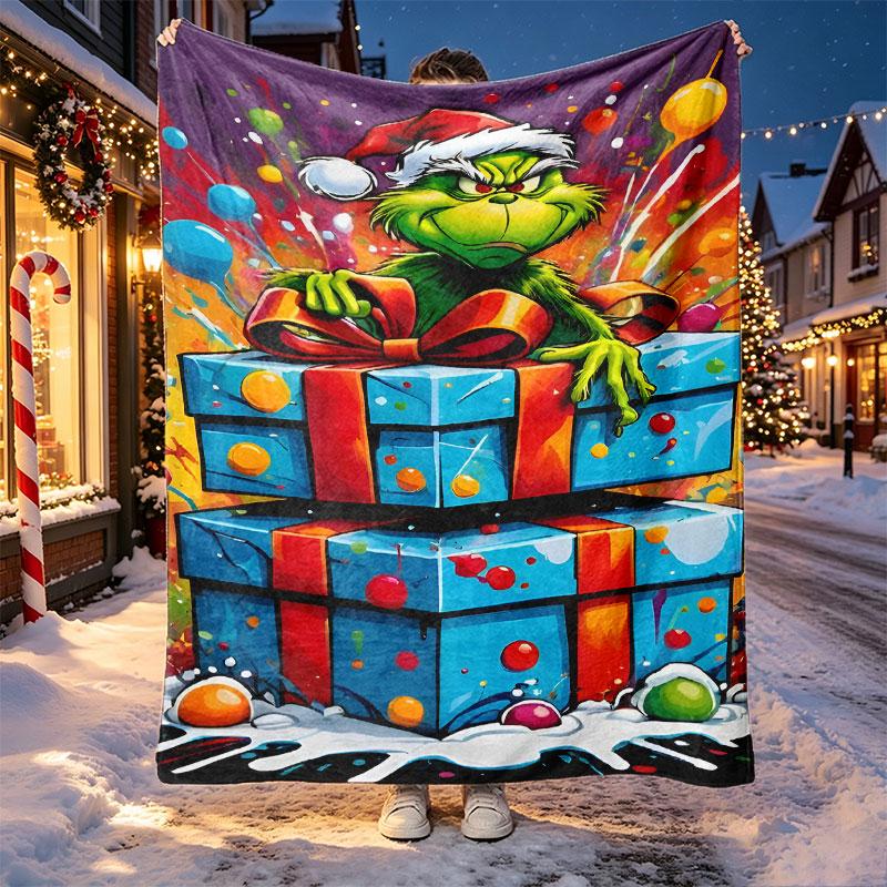 The Grinch Pattern Blanket for Home Decoration, Bed, Sofa, Car Travel, Camping, Suitable for All Seasons, Birthday Christmas Gift