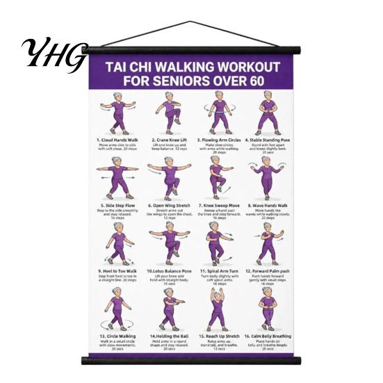 Wellness Gift for Seniors Tai Chi Training Hanging Scroll Poster, Sitting/Walking Movements Guide, Large Size Movement Guide High Definition