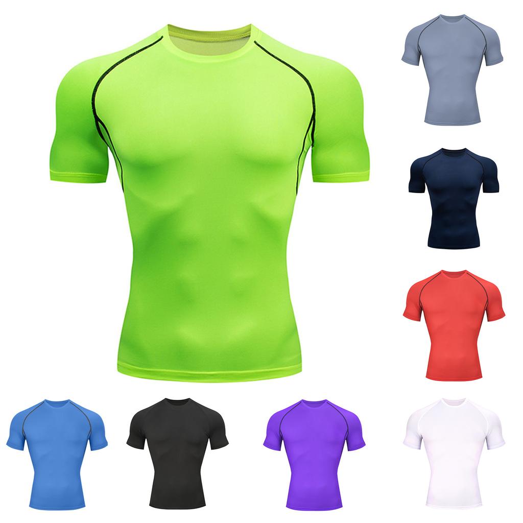 Мужская спортивная облегающая одежда, спортивные быстросохнущие футболки, мужская дышащая эластичная одежда для фитнеса с короткими рукавами