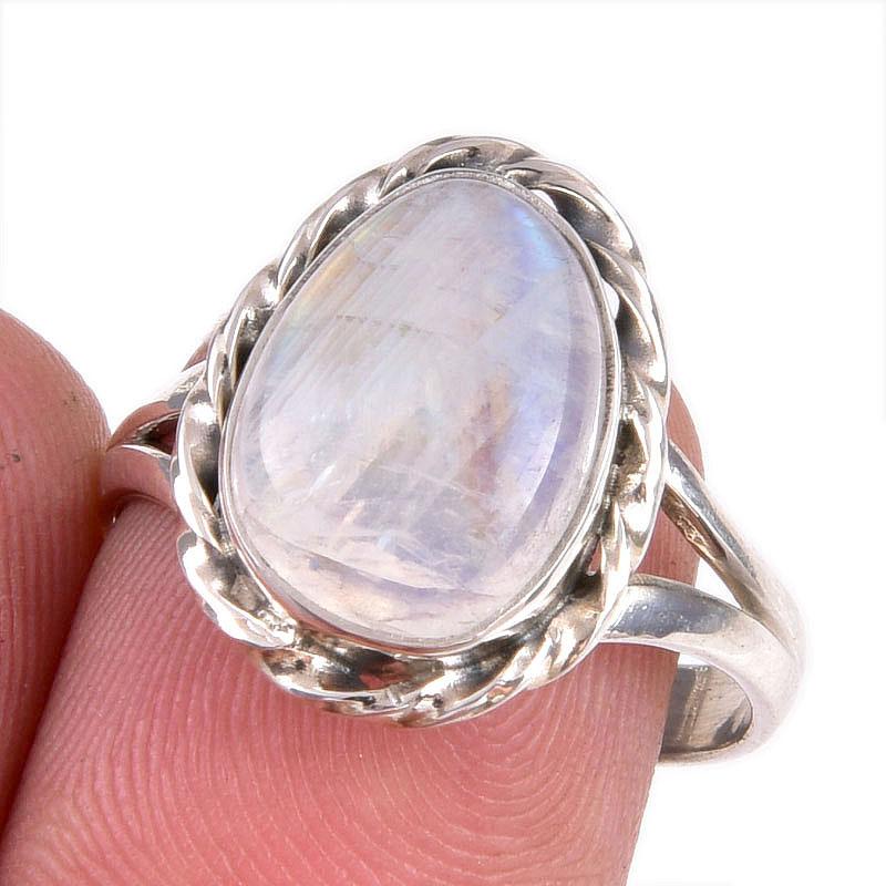 Natural Rainbow Moonstone Gemstone Handmade 925 Solid Silver Gift Ring S.8 G8q12