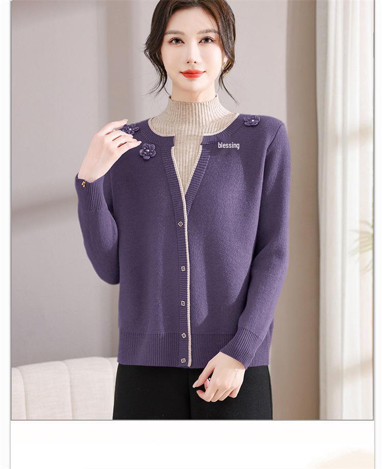 Stylish Faux Two-Piece Velvet Sweater for Middle-Aged & Elderly Women - Warm Knit Base Layer