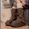25Autumn Winter Small Size Retro British Style Thick-Soled Women's New Slimming Hot-Selling Stacked Cuff Short Boots