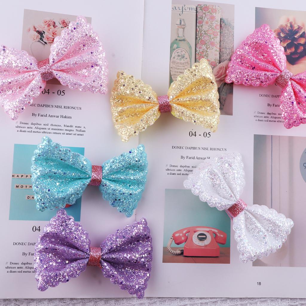 6pcs Glitter Hair Bows Sparkly Hair Clips Multi Color Alligator Clips Hair Clips for Baby Girls Teens Toddlers Hair Accessories