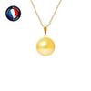 Pendant - - Genuine Cultured Pearl 9-10 Mm - Yellow Gold - Silver Chain 42 Cm - Women