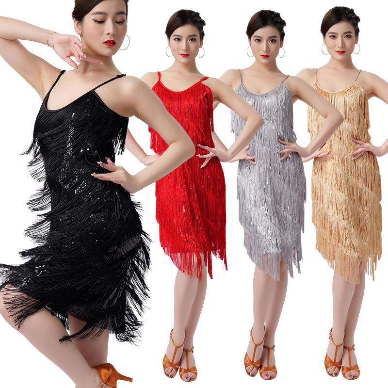 Women's Sexy Sequins Latin Dance Dress Tango Rumba Samba