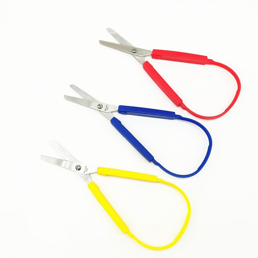 1Pcs Loop Scissors Colorful Grip Scissors Loop Handle Self-Opening Scissors Adaptive Cutting Scissors for Children Adults