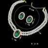 Vintage Imitation Pearl Necklace Earrings Jewelry Set for Women Emerald Crystal Choker Banquet Bridal Wedding Accessories