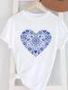 (Asian Size) Love Heart Trend Cute Women's Top T Female Print Short Sleeve T-shirts Fashion O-neck Casual Clothing  Graphic Tee