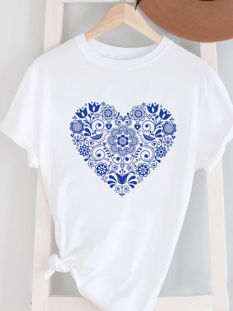(Asian Size) Love Style 90s Cute Women's Top T Female Print Short Sleeve T-shirts Fashion O-neck Casual Clothing Graphic Tee