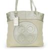 Used Tote Bag 15014 Op Art Canvas/leather Ivory Silver