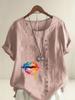 Women's Fashion Colorful Lips Print Shot Sleeve T-shirt Loose Cotton Shirt Casual Loose Summer Blouse Tops Plus Size