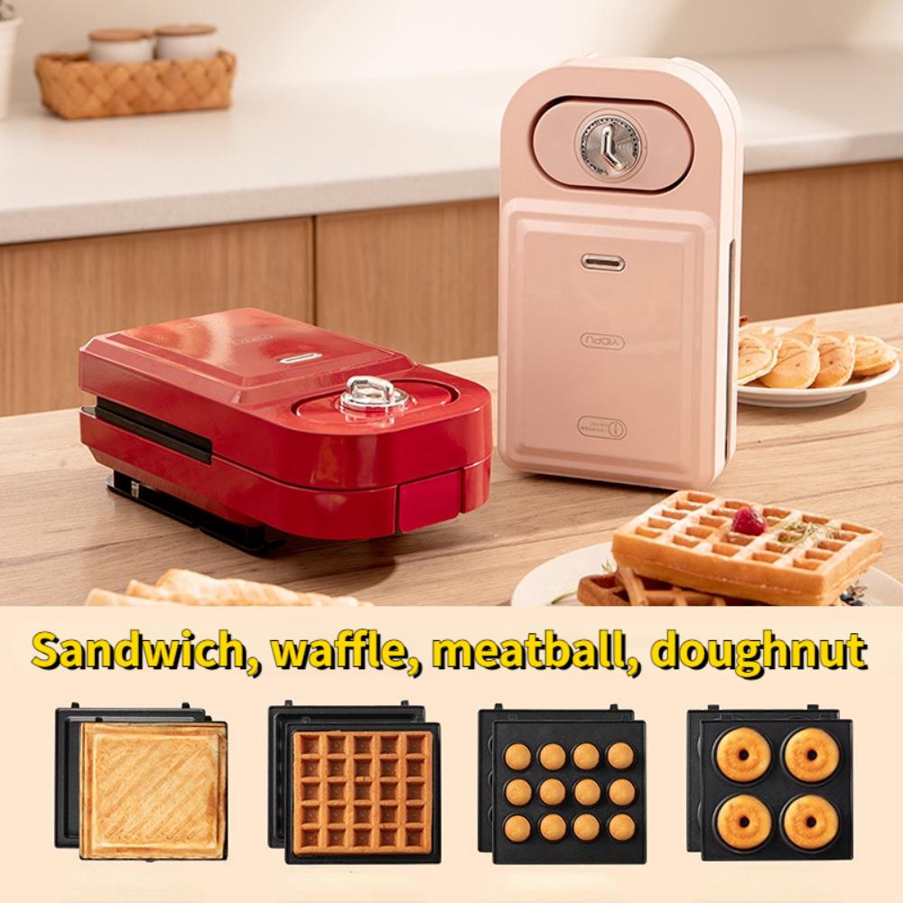 Машина для завтрака, Хлебопечка, Съемная бытовая сэндвич-машина, Легкая еда, Маленький тостер с прессой, Вафельница