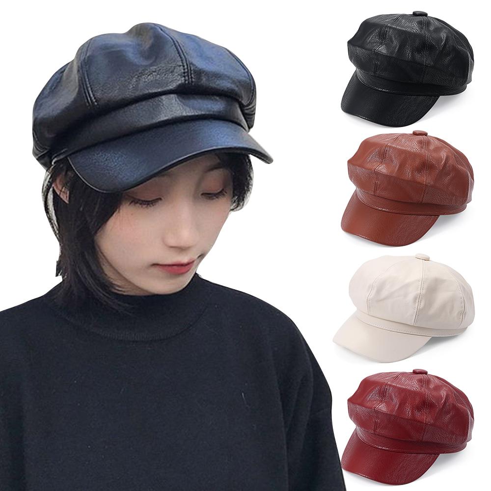 Повседневный берет из искусственной кожи, новая модная однотонная кепка, кепка газетчика, кепка с козырьком, кепка газетчика