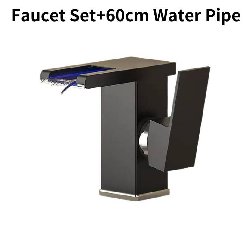 Elegant Copper Sink Faucet With Led Waterfall Cascade For Hot And Cold Water Usage