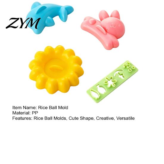 Bento Box Accessories 4PCS Cute Rice Ball Molds, Rabbits Dolphins Flowers And Long Shape, Food Supplement Maker Portable Grade PP Sushi for