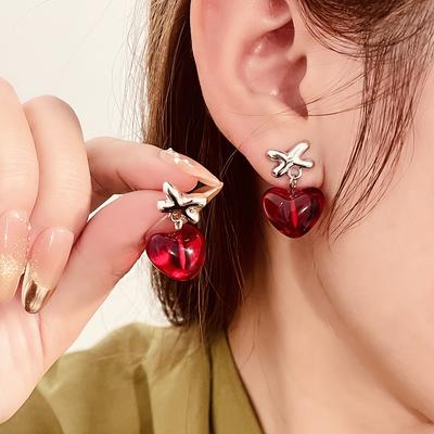 Серьги Ankela Красные Прозрачные Трехмерные Сердечки Персика, Серьги Легкой Роскоши Высокого Класса, Сладкого Девичьего Характера, для Осени и Зимы