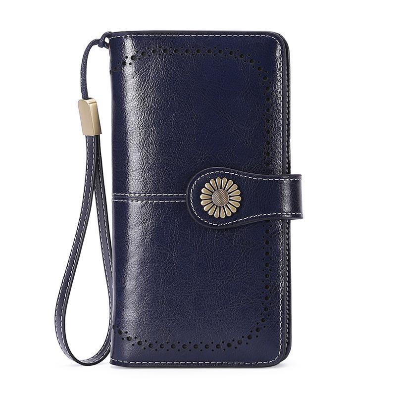 Модные полые длинные женские кошельки из натуральной кожи с RFID-замком, женский большой кошелек для монет, гладкая молния, женский браслет-клатч для подарков на день матери