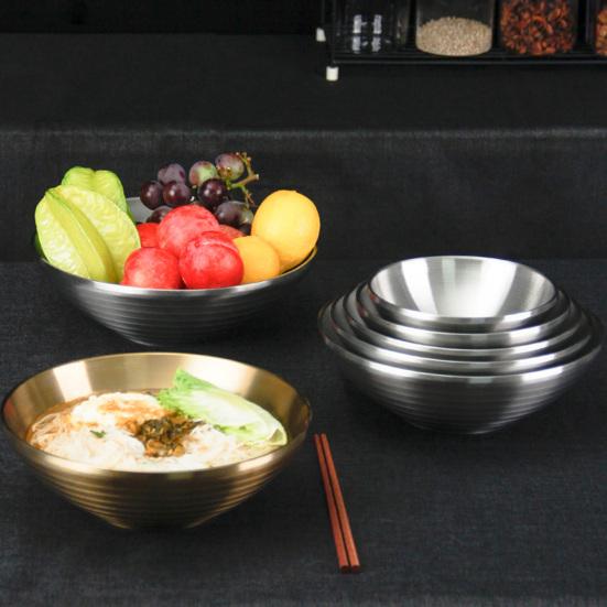 Креативная миска для супа из нержавеющей стали в корейском стиле, золотистая, серебряная чаша для фруктового салата, однослойная домашняя посуда, кухонная утварь