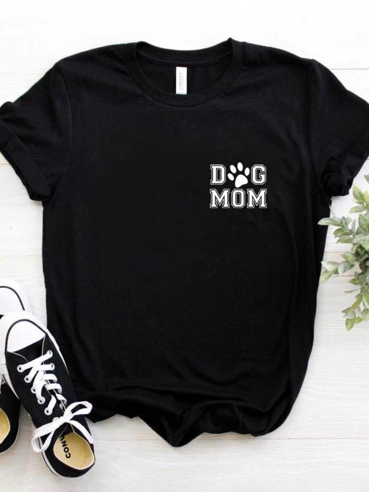 Женская футболка Мама собаки с карманом Женская футболка с коротким рукавом и круглым вырезом Свободная футболка Женская повседневная футболка Одежда Топы