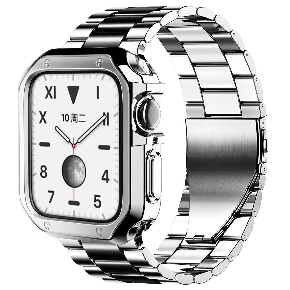 Защитный чехол из ТПУ + Металлический ремешок для Apple Watch Ultra Ремешок 49 мм 45/44 мм 41 мм 40/38 Браслет из нержавеющей стали серия 3 5 6 se 7 8 9