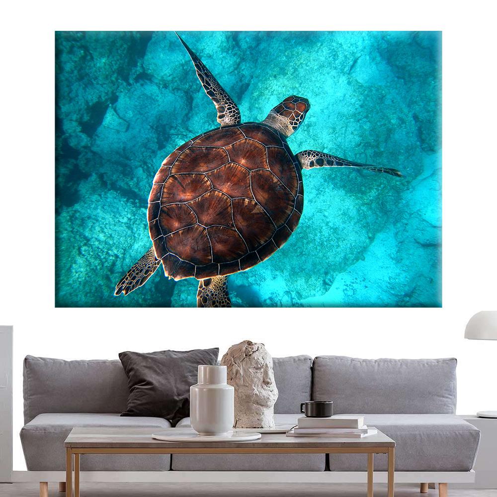 Green Sea Turtle Swims Underwater Canvas Painting Wall Pictures Sea Life Animal Posters and Prints for Living Room Decor Cuadros