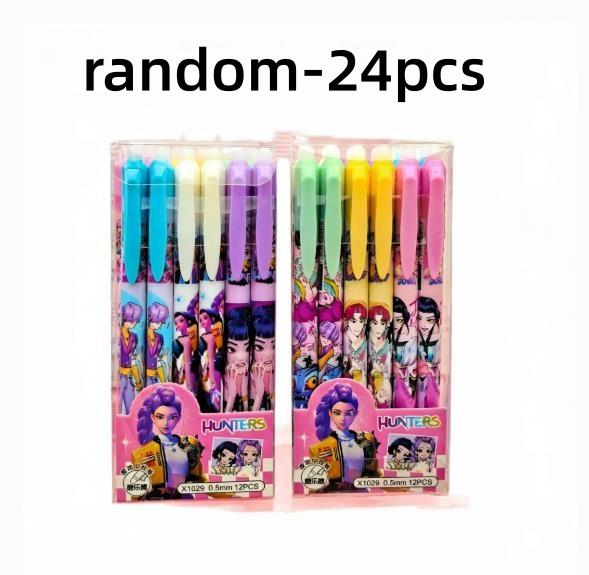 12pcs Kpop Demon Hunters 0.5mm Erasable Gel Pen - Refillable & Retractable Black Ink Friction Pen for School Office Supplies