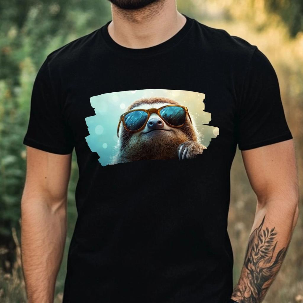 T-Shirt Herren Faultier mit Sonnenbrille Motiv Baumwolle Größe XS bis 5XL