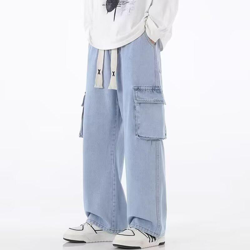 Tooling pants men's spring and autumn new teen loose mopping straight-leg pants vibe high street soot jeans men's