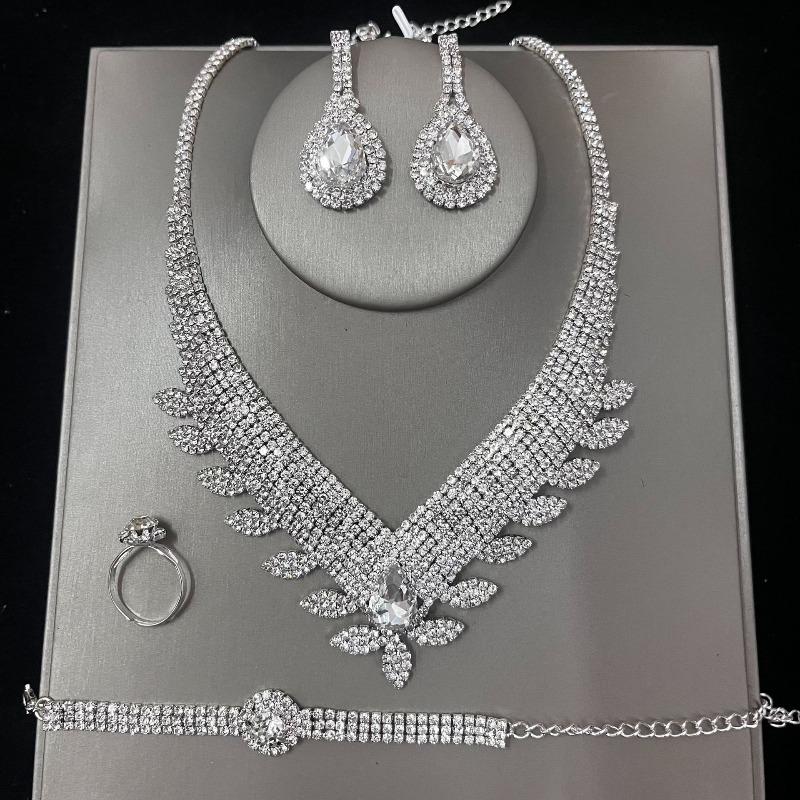 Water Drop Necklace Set Bridal Accessories Fashion Rhinestone Jewelry Four-Piece Set