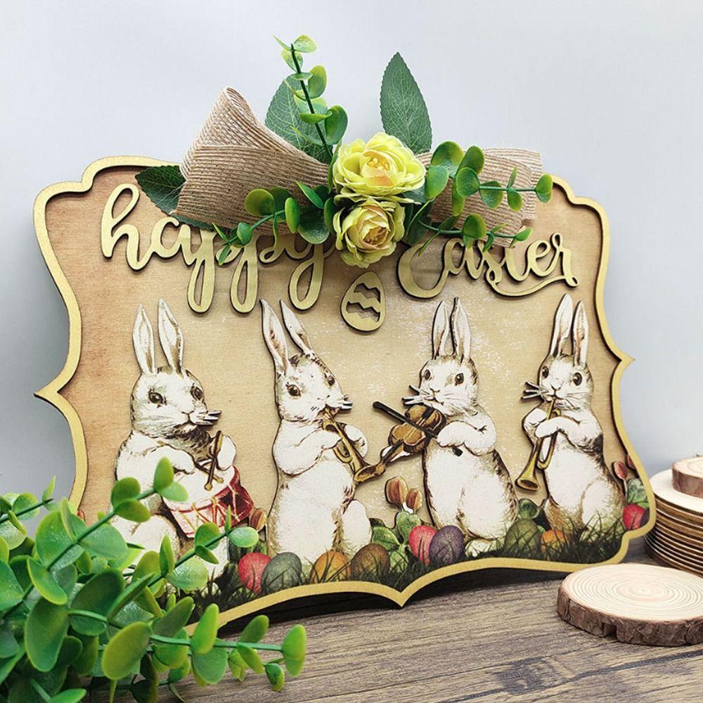Wooden Door Hanging Three-dimensional Wall Hanging Pendant Easter Decoration Hanging Bedroom