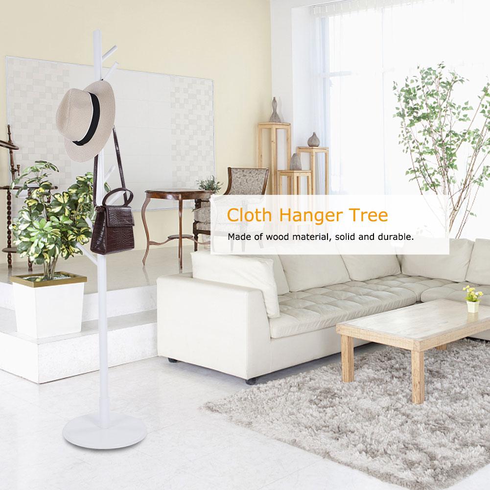 Assembled Wooden Coat Hat Stand Tree Jacket Cloth Vertical Hanger Rack 8 Hooks