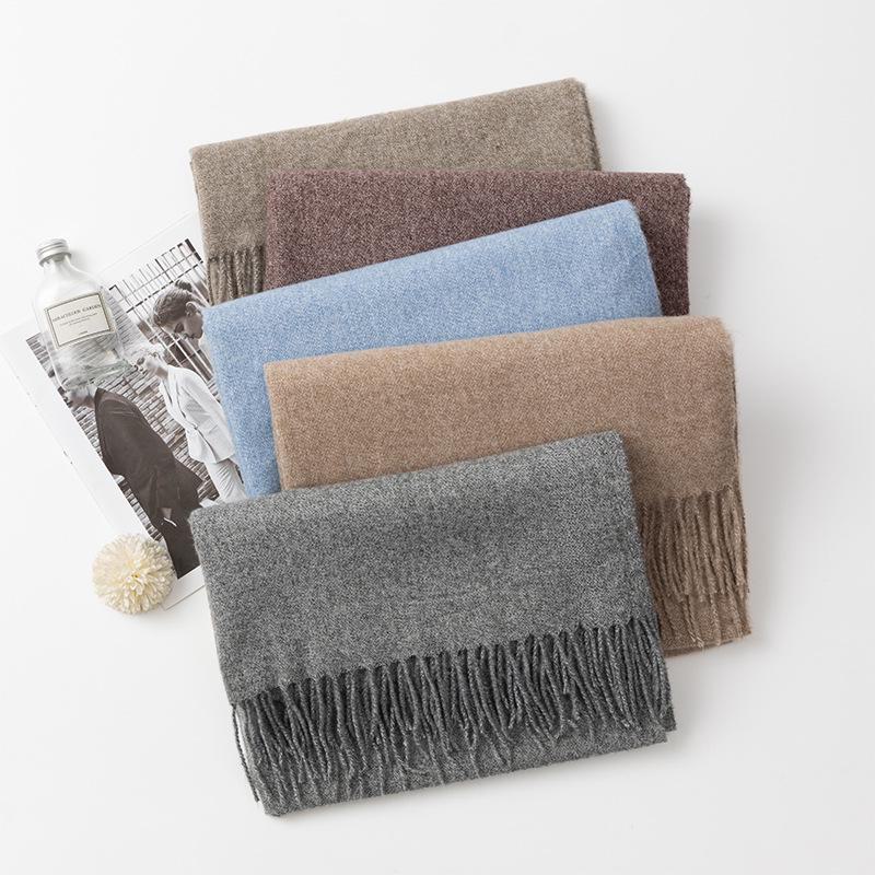 Solid Color Imitation Cashmere Scarf with Tassels - Unisex Winter Shawl