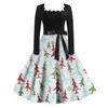 Women's Fashion Vintage Long Sleeve Square Neck Christmas Printed Evening Party Dresses Dresses