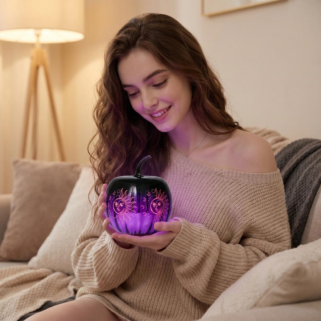 Halloween Purple Pumpkin Resin Decorative Light for Home and Party Decor