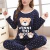 Women Fashion Long-Sleeved Pajamas Autumn Winter Cartoon Love Bear Cute Soft Loose Casual Omfortable Outside Homewear