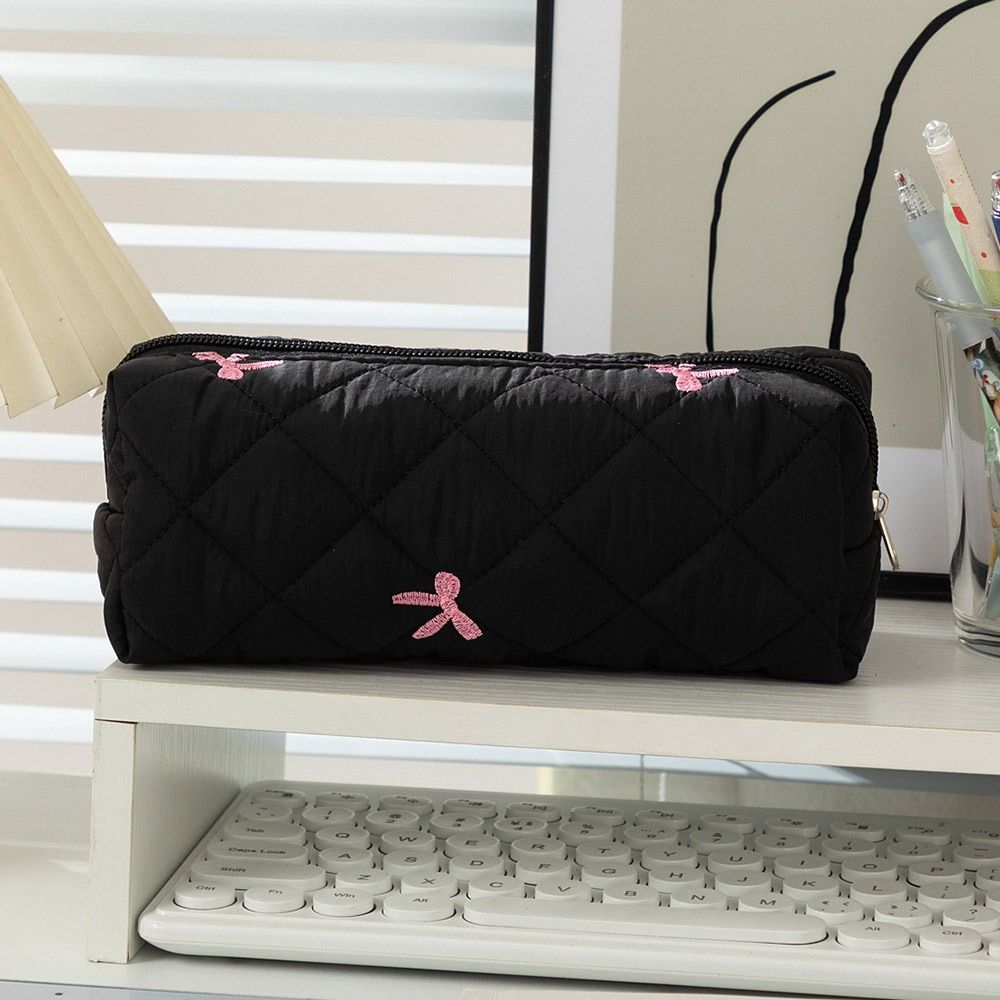 Floral Bow Pencil Bags Quilted Stationery Supplies Small Cosmetics Storage Bag