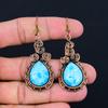 Unique Blue Mohave Turquoise Gemstone Handmade Pure Copper Wire Wrapped Earrings Jewelry