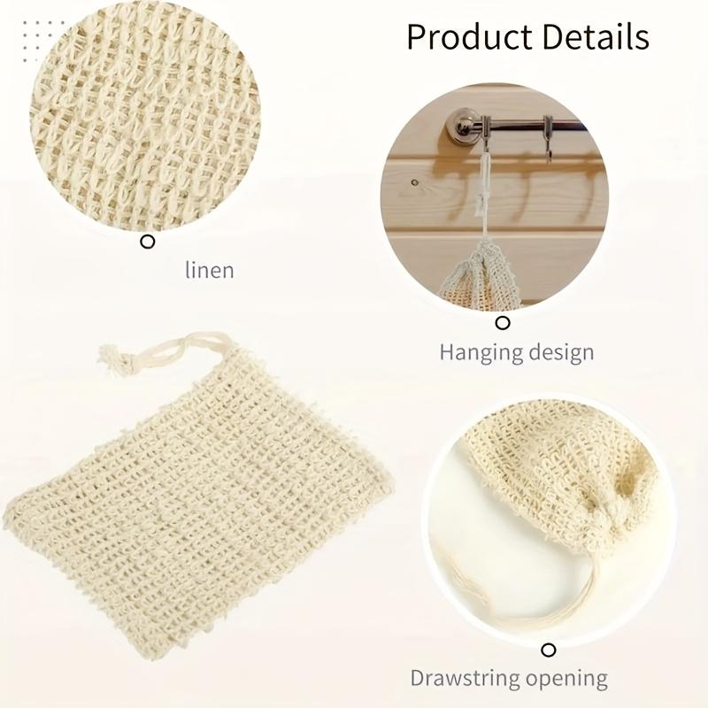 Упаковка из 20 натуральных сизалевых мешочков для экономии мыла, отшелушивающие сетчатые мешочки, неароматизированные пенящиеся мыльные куски для душа, средство для сушки ванны