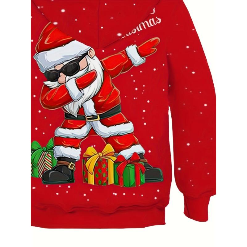 Свитшот с капюшоном и длинными рукавами и рождественским принтом — мягкий, стандартного кроя, уютный пуловер для мальчиков, идеально подходит для осеннего и зимнего сезонов