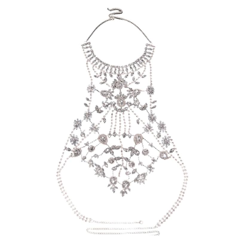 Unique Crossover Collar Necklace Luxurious Body Chain Rhinestones Jewelry Idol Costume Modern Layered for Idol Dancer