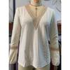Autumn Winter Solid Color Lace Patchwork V-neck Long Sleeved Loose T-shirt Top T-Shirts (women’s)