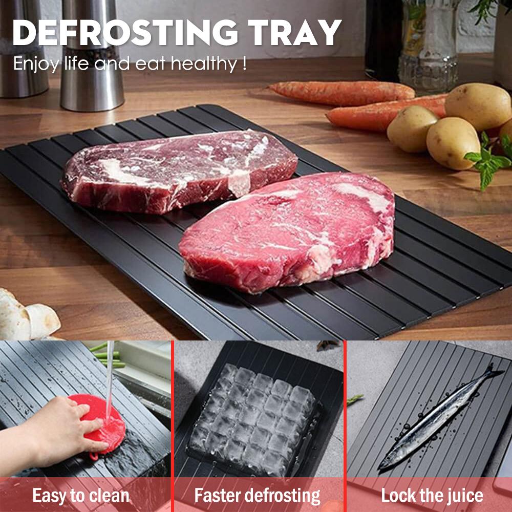 Defrosting Tray Dishwasher Safe Large Thawing Plate With Drip Tray Set Non-Stick Coated Thawing Board For Frozen Meat and Food
