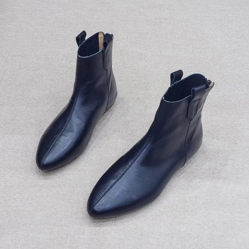 Pointed Toe Women Chelsea Boots Flats Ankle Oxford Shoes Retro Winter New Trend 2024 Goth Walking Gladiator Casual Zapatos Mujer