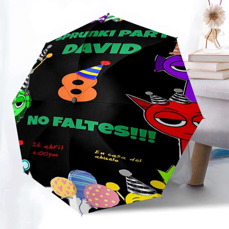 Birthday Party Themed Automatic Opening and Closing Umbrella, Compact Travel Umbrella, Lightweight and Portable, Suitable for Beach Commutin
