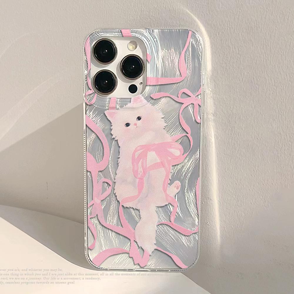 Cute Black Cat Phone Case For iPhone 17 Air Case iPhone17 16 15 11 12 13 14 Pro Max Plus Laser Silver Feather Texture Shockproof Cover